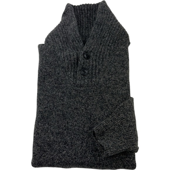 J.Crew Charcoal Brown Shawl ¼ Button Lambwool Long Sleeve Sweater Medium - Picture 1 of 6